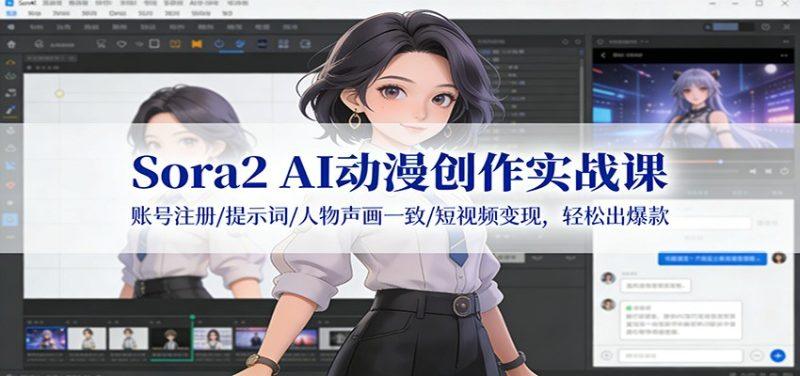Sora2 AI动漫创作实战课：账号注册/提示词/人物声画一致/短视频变现，轻松出爆款