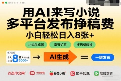 用AI来写小说,多平台发布挣稿费,小白轻松日入8张+,长期稳定项目-1 用AI来写小说,多平台发布挣稿费,小白轻松日入8张+,长期稳定项目-1
