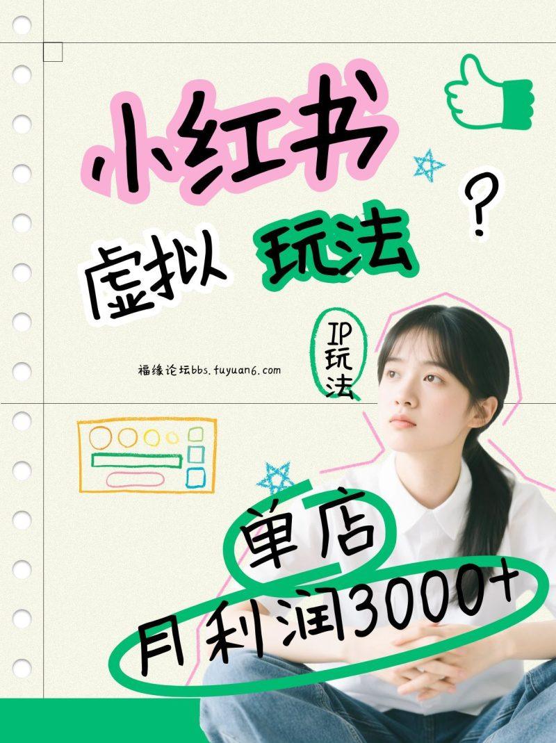 小红书虚拟玩法（铺货流和单品玩法），单店月利润3000+，IP打法+原创商品（0违规）