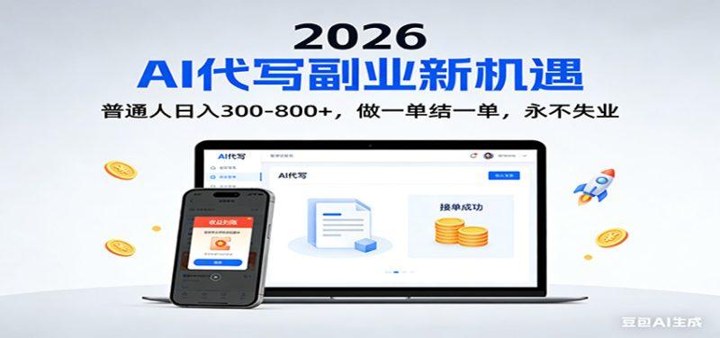 2026 副业首选！AI 代写日入 300-800，普通人0门槛，做一单结一单！