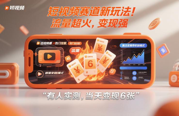 短视频赛道新玩法！流量超火，变现强，有人实测，当天变现6张