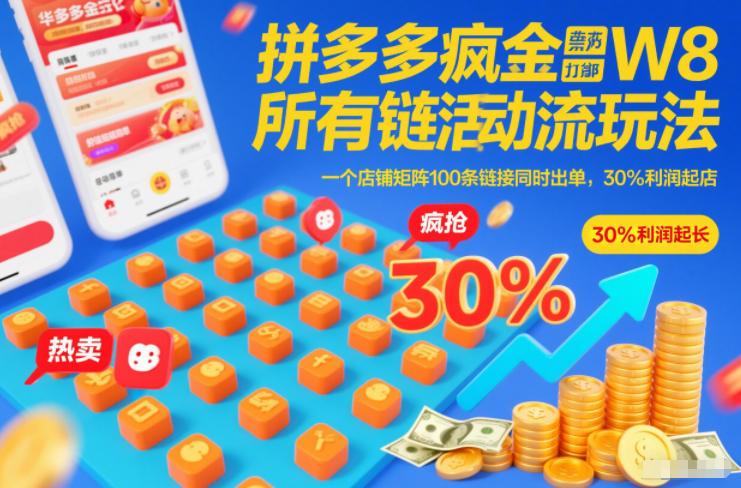 拼多多疯狂活动流玩法，所有链接全部打标，一个店铺矩阵100条链接同时出单，30%利润起店-1
