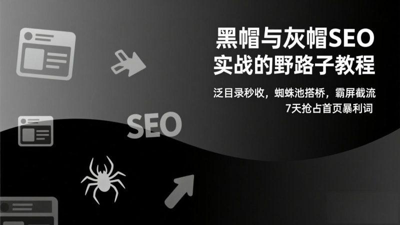 黑帽与灰帽SEO实战的野路子教程：泛目录秒收，蜘蛛池搭桥，霸屏截流，7天抢占首页暴利词