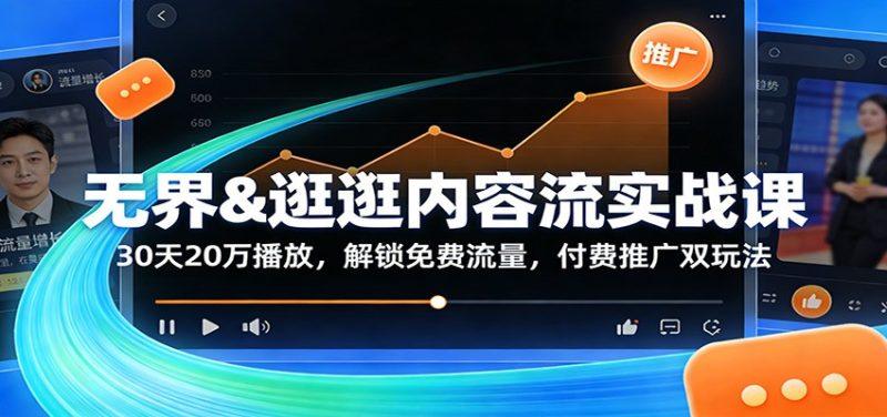 无界&逛逛内容流实战课：30天20万播放，解锁免费流量，付费推广双玩法