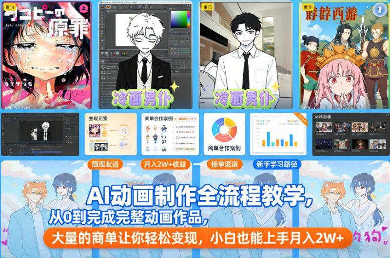 AI动画制作全流程教学，从0到完成完整动画作品，大量的商单让你轻松变现，小白也能上手月入2W+