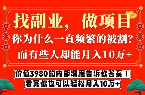 价值3980的网创内部课程，告诉你互联网创业月入10个W的秘密【揭秘】