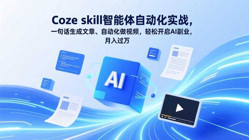 Coze skill智能体自动化实战，一句话生成文章、自动化做视频，轻松开启AI副业，月入过万